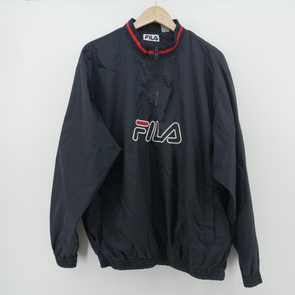Vintage Fila Windbreaker Pullover Men Large Navy Blue 1/4 Zip Embroidered Y2k